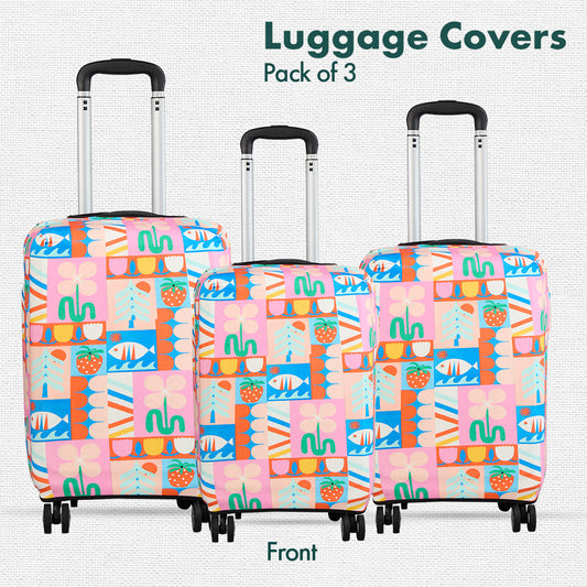 Art Of Abstract! Luggage Covers, 100% Organic Cotton Lycra, Small+Medium+Large Sizes, Pack of 3