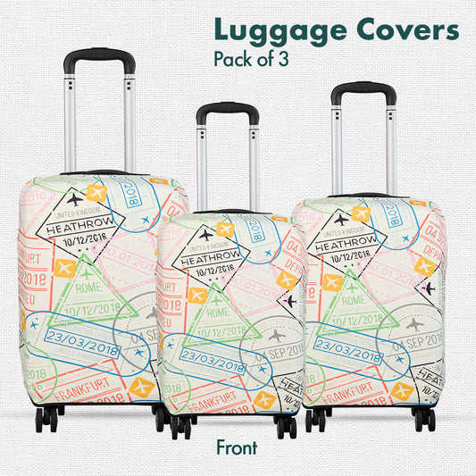 Stamp-ed! Luggage Covers, 100% Organic Cotton Lycra, Small+Medium+Large Sizes, Pack of 3