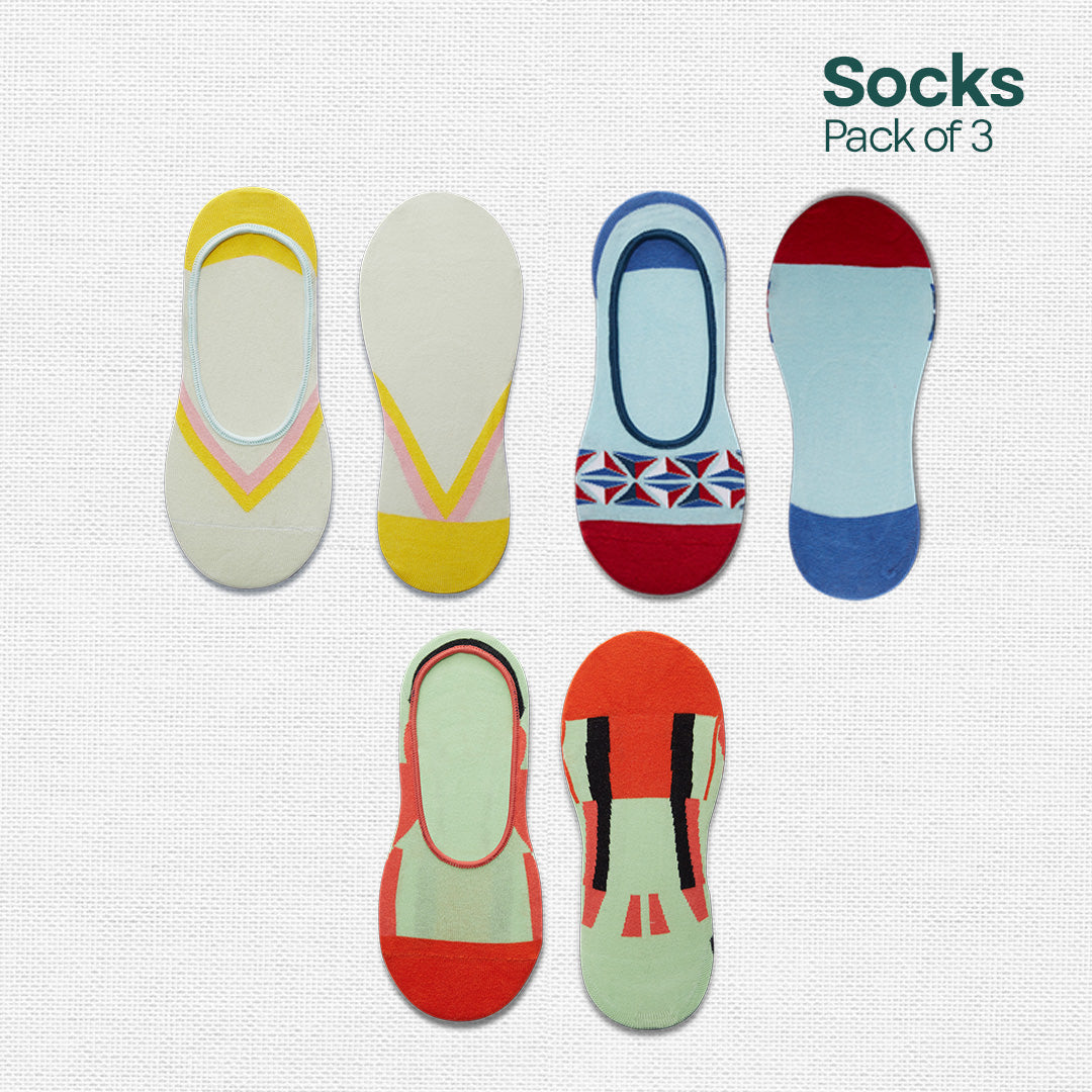 Loud Mix! Unisex Socks, 100% Organic Cotton, No Show, Pack of 3