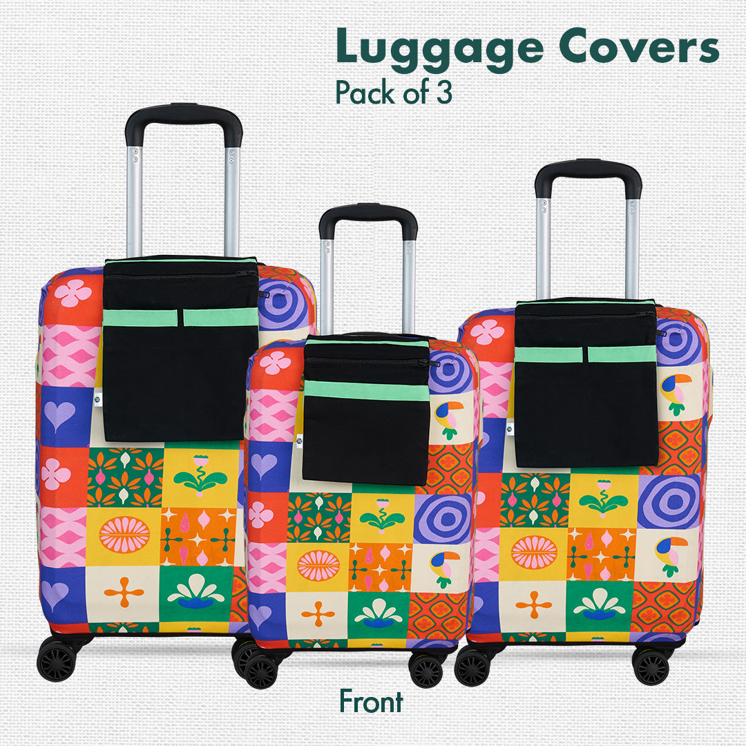 Abstract-ology! Luggage Covers With Detachable Pouch, 100% Organic Cotton Lycra, Small+Medium+Large Sizes, Pack of 3