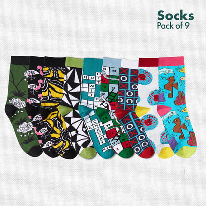 Color Me Cray! Unisex Socks, 100% Bamboo, Crew Length, Pack of 9