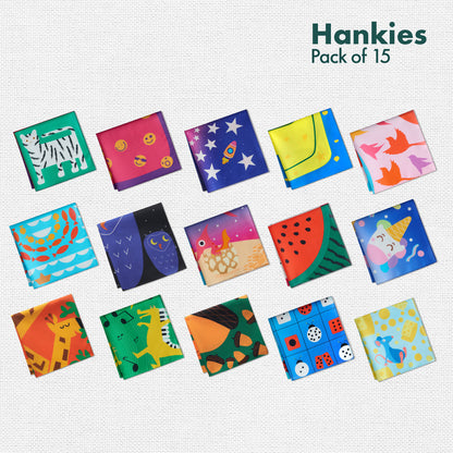 Enchanted Tales! Unisex Kid's Hankies, 100% Organic Cotton, Pack of 15