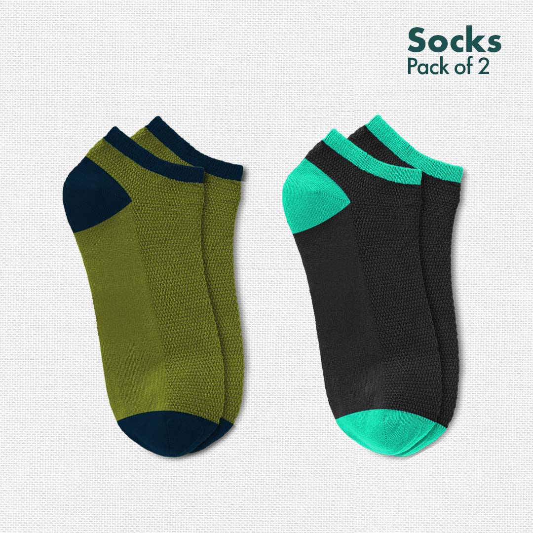 Mix Match Series 4 Unisex Socks, 100% Premium Cotton, Ankle Length, Pack of 2