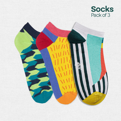 Geometri-fication Series 2! Unisex Socks, 100% Organic Cotton, Ankle Length, Pack of 3