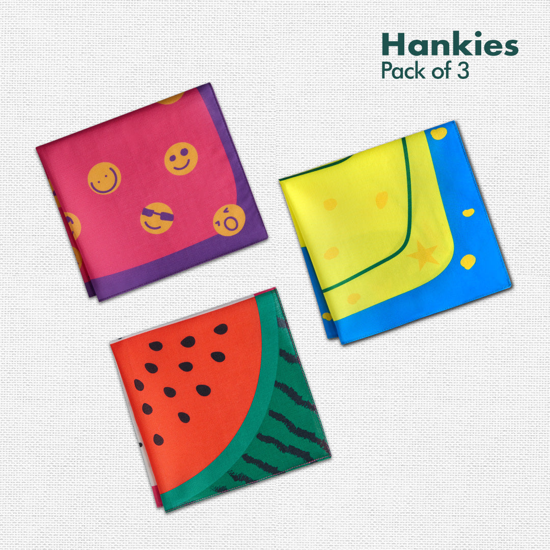 Lunchbox! Unisex Kid's Hankies, 100% Organic Cotton, Pack of 3