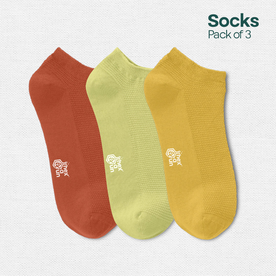 Dusky Dawn! Unisex Socks, 100% Organic Cotton, Ankle Length, Pack of 3