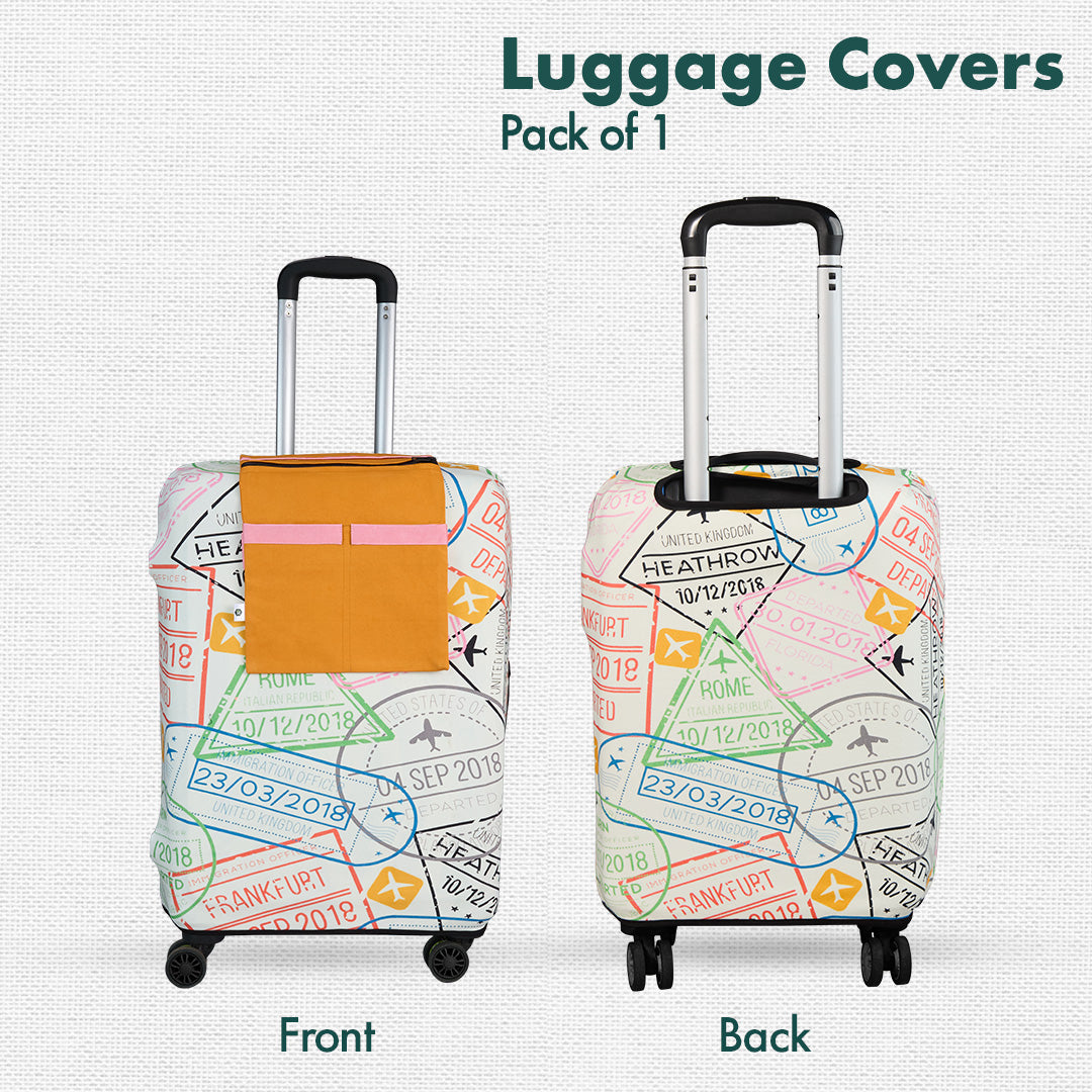 Stamp-ed! Luggage Cover With Detachable Pouch, 100% Organic Cotton Lycra, Medium Size, Pack of 1