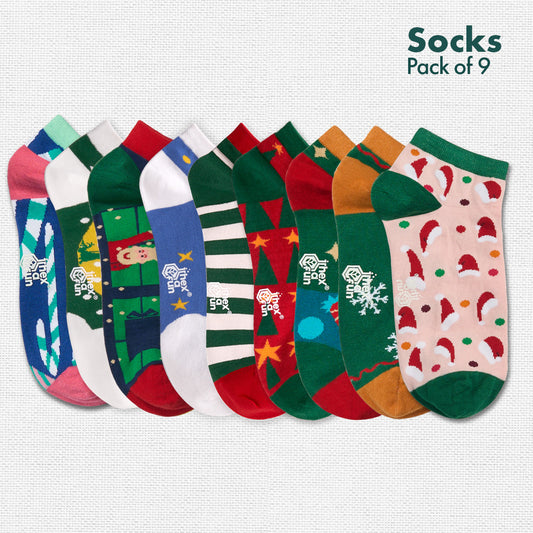 Christmas Music! Unisex Socks, 100% Organic Cotton, Ankle Length, Pack of 9