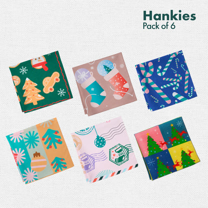 Xmas Groove! Unisex Hankies, 100% Organic Cotton, Pack of 6