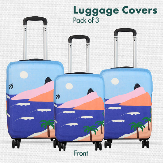 Vacay Ready! Luggage Covers, 100% Organic Cotton Lycra, Small+Medium+Large Sizes, Pack of 3