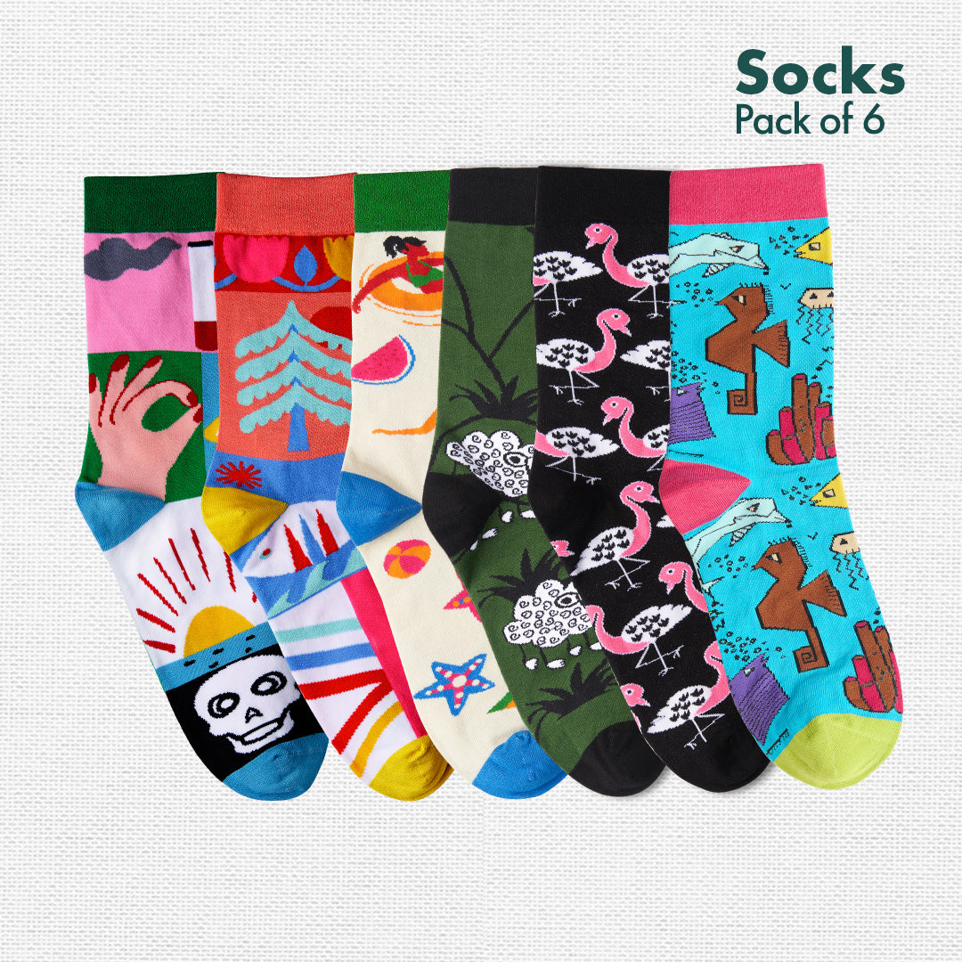 Strike A Pose! Unisex Socks, 100% Bamboo, Crew Length, Pack of 6