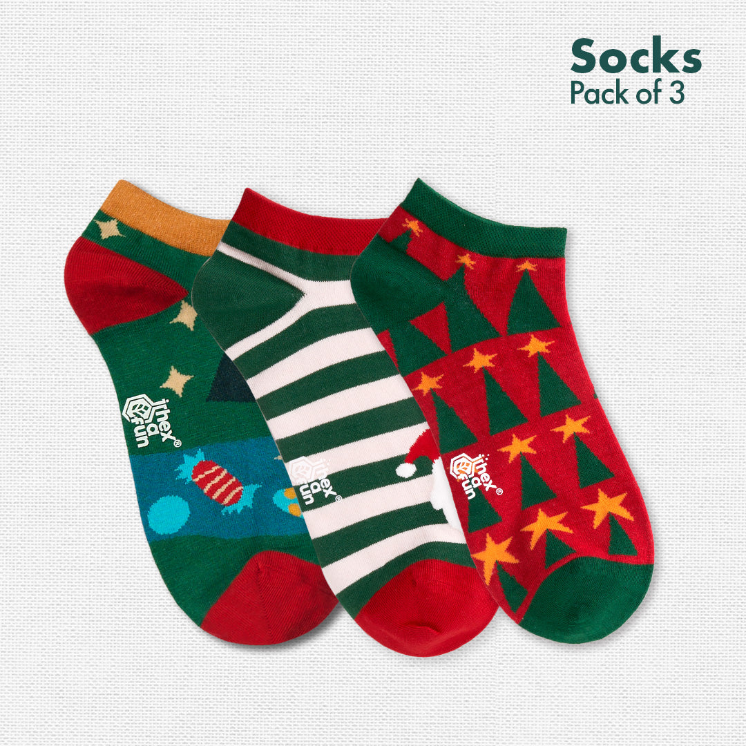 Merry-fied! Unisex Socks, 100% Organic Cotton, Ankle Length, Pack of 3