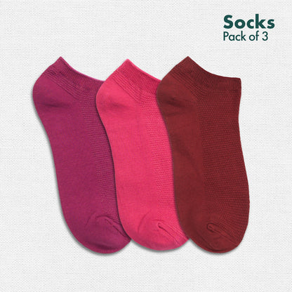 Berry Mix! Unisex Socks, 100% Organic Cotton, Ankle Length, Pack of 3