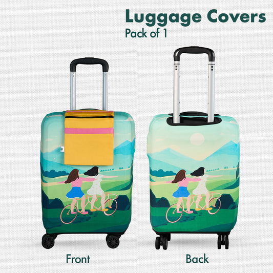 Making Memories! Luggage Cover With Detachable Pouch, 100% Organic Cotton Lycra, Small Size, Pack of 1