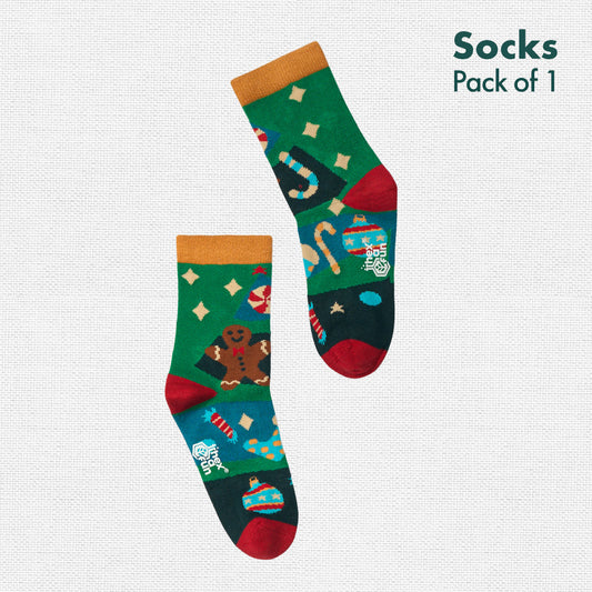 Holly Jolly! Unisex Kid's Socks, 100% Bamboo, Crew Length, Pack of 1