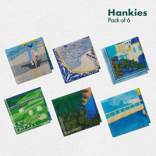 Island Haze! Unisex Hankies, 100% Organic Cotton, Pack of 6
