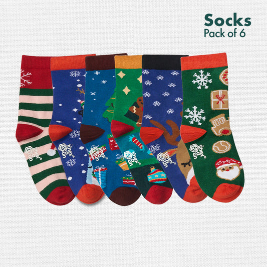 Merry Madness! Unisex Kid's Socks, 100% Bamboo, Crew Length, Pack of 6