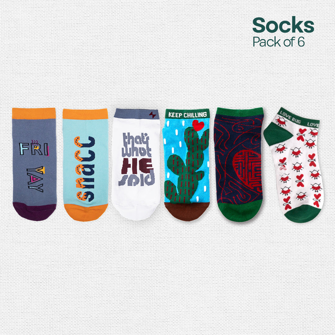 Love & Play! Unisex Socks, 100% Organic Cotton, Ankle Length, Pack of 6