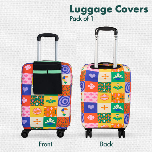 Abstract-ology! Luggage Cover With Detachable Pouch, 100% Organic Cotton Lycra, Medium Size, Pack of 1