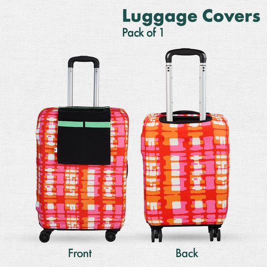 Abstract Mania! Luggage Cover With Detachable Pouch, 100% Organic Cotton Lycra, Medium Size, Pack of 1