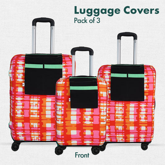 Abstract Mania! Luggage Covers With Detachable Pouch, 100% Organic Cotton Lycra, Small+Medium+Large Sizes, Pack of 3