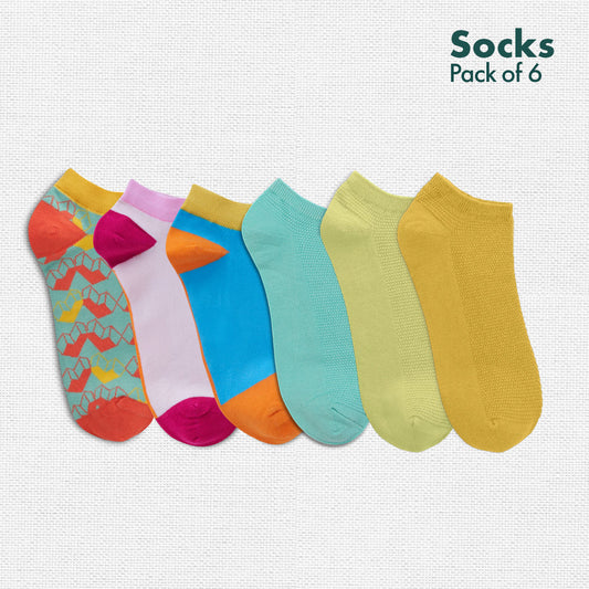 Color Therapy! Unisex Socks, 100% Organic Cotton,  Ankle Length, Pack of 6