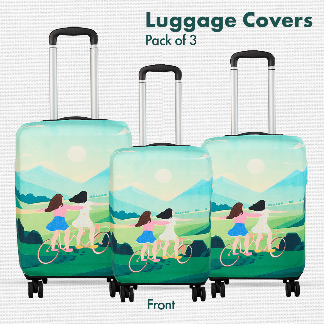 Making Memories! Luggage Covers, 100% Organic Cotton Lycra, Small+Medium+Large Sizes, Pack of 3