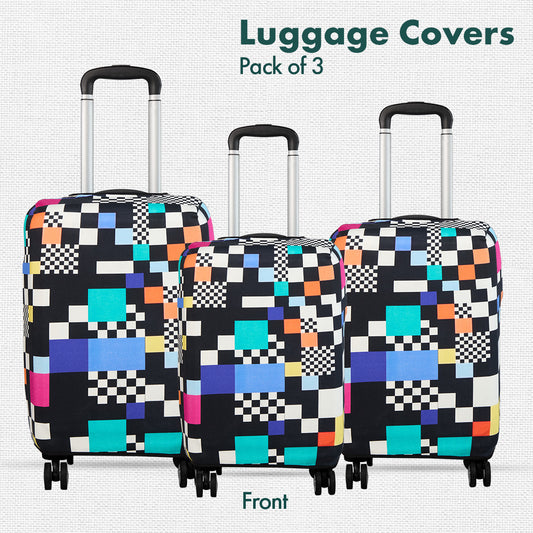 Glitching! Luggage Covers, 100% Organic Cotton Lycra, Small+Medium+Large Sizes, Pack of 3