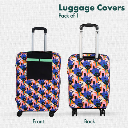 Abstract Affair! Luggage Cover With Detachable Pouch, 100% Organic Cotton Lycra, Medium Size, Pack of 1