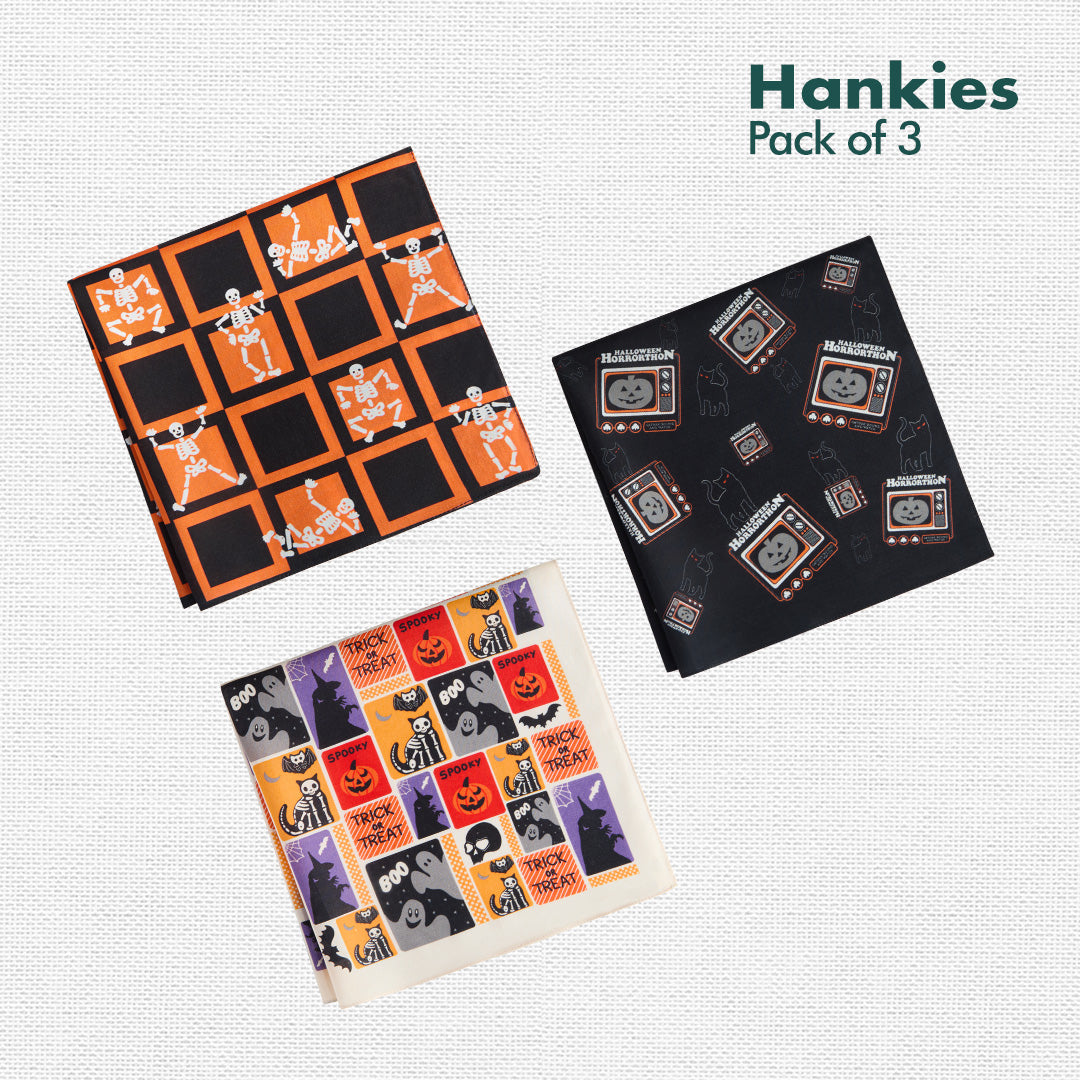 Trick Or Treat! Unisex Hankies, 100% Organic Cotton, Pack of 3