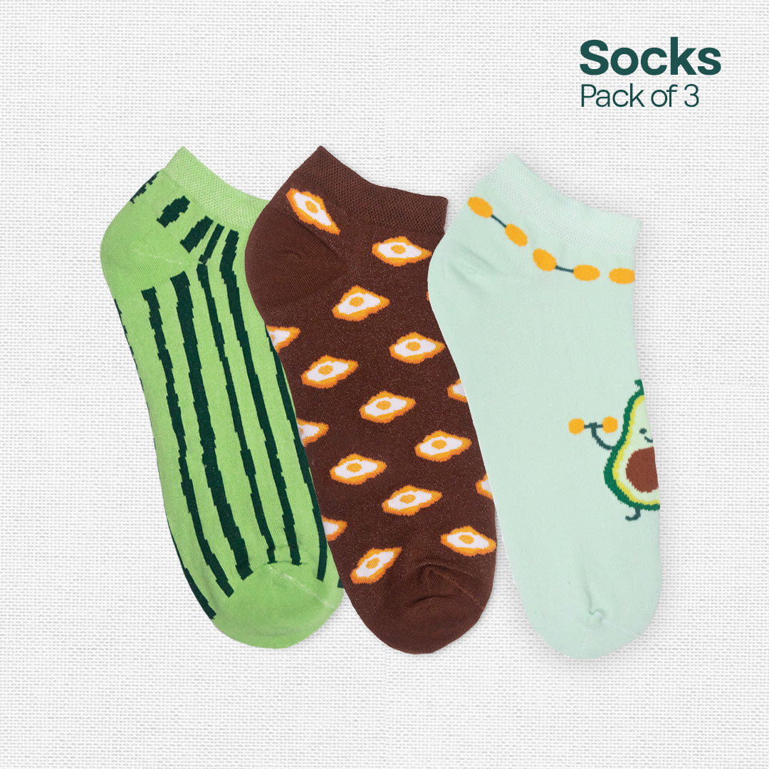 Sole Food! Unisex Socks, 100% Organic Cotton, Ankle Length, Pack of 3