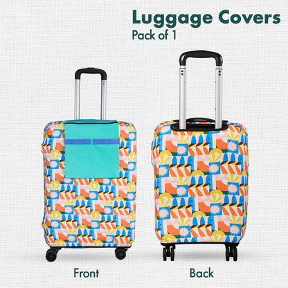 Geometric Vibes! Luggage Cover With Detachable Pouch, 100% Organic Cotton Lycra, Large Size, Pack of 1