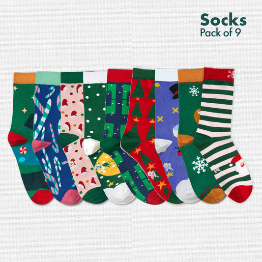 Christmas Music! Unisex Socks, 100% Organic Cotton, Crew Length, Pack of 9