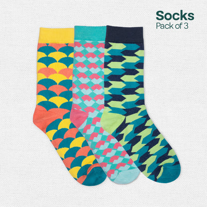 Geometrically Perfect! Unisex Socks, 100% Organic Cotton, Crew Length, Pack of 3