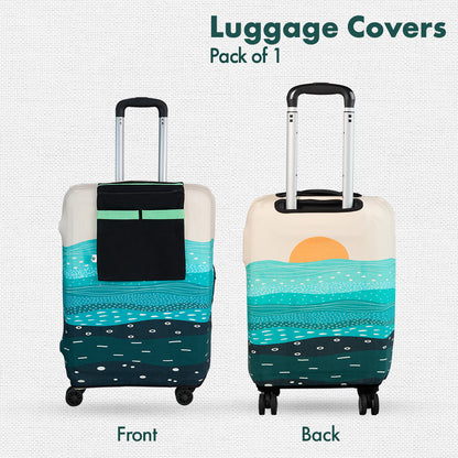 Holiday Calling! Luggage Cover With Detachable Pouch, 100% Organic Cotton Lycra, Medium Size, Pack of 1