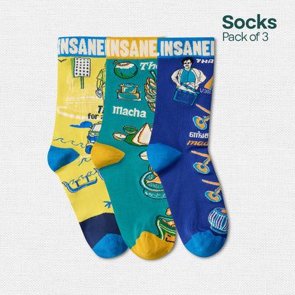 Insanely Tamil Feets! Unisex Socks, 100% Organic Cotton, Crew Length, Pack of 3
