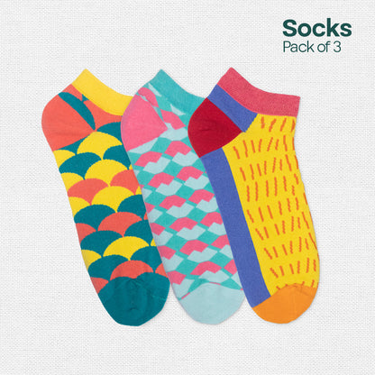 Shape My Day! Unisex Socks, 100% Organic Cotton, Ankle Length, Pack of 3
