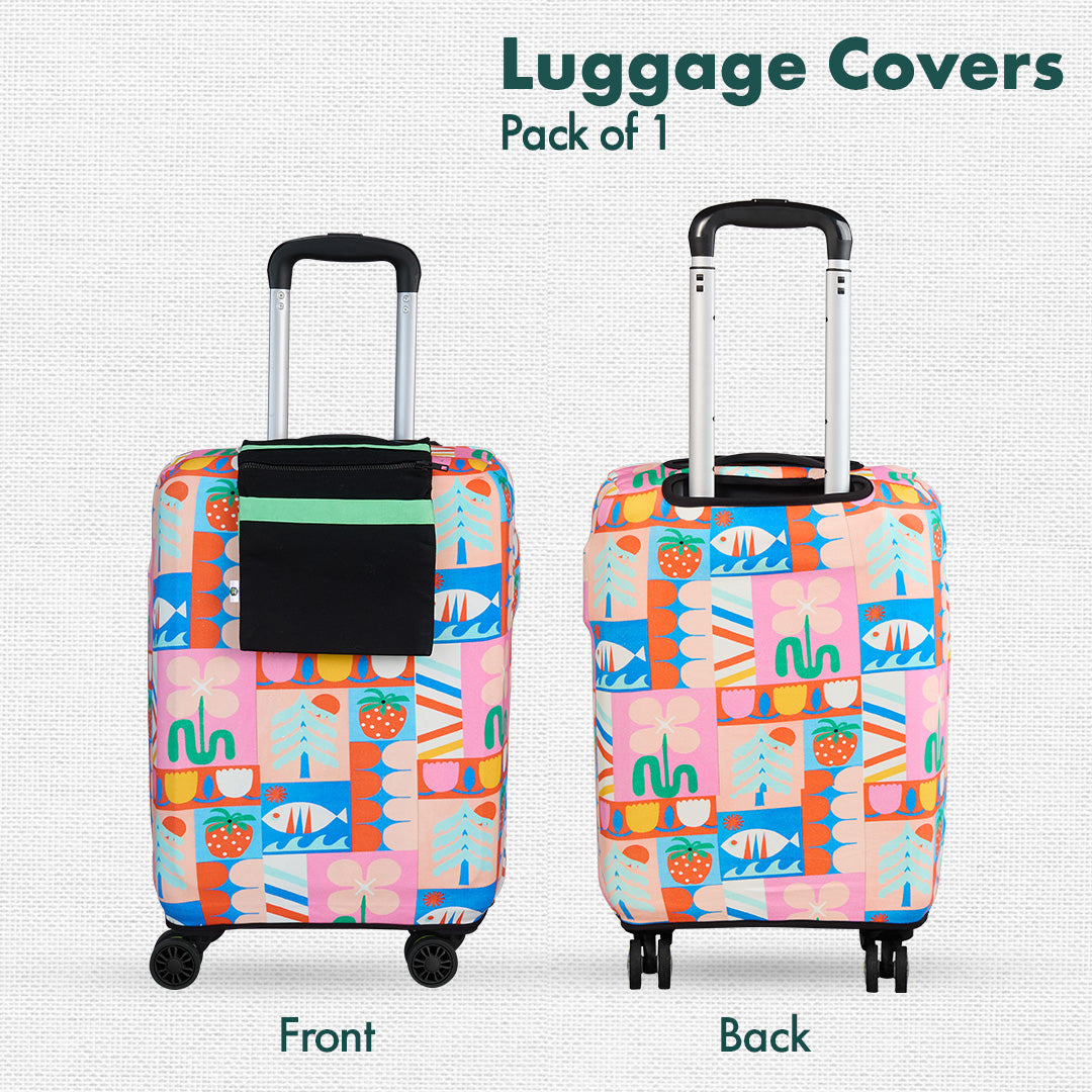 Art Of Abstract! Luggage Cover With Detachable Pouch, 100% Organic Cotton Lycra, Small Size, Pack of 1