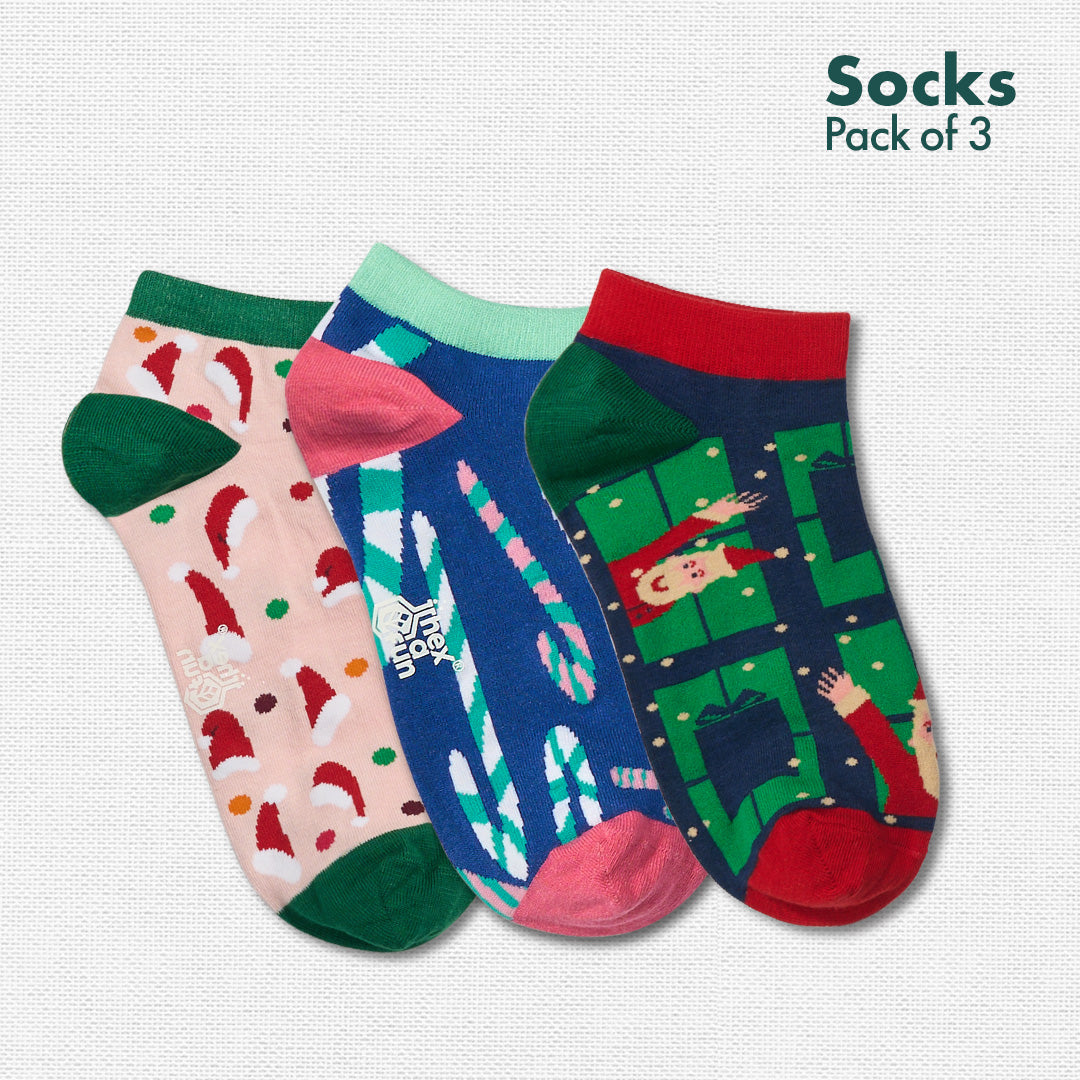 Jingle Fest! Unisex Socks, 100% Organic Cotton, Ankle Length, Pack of 3