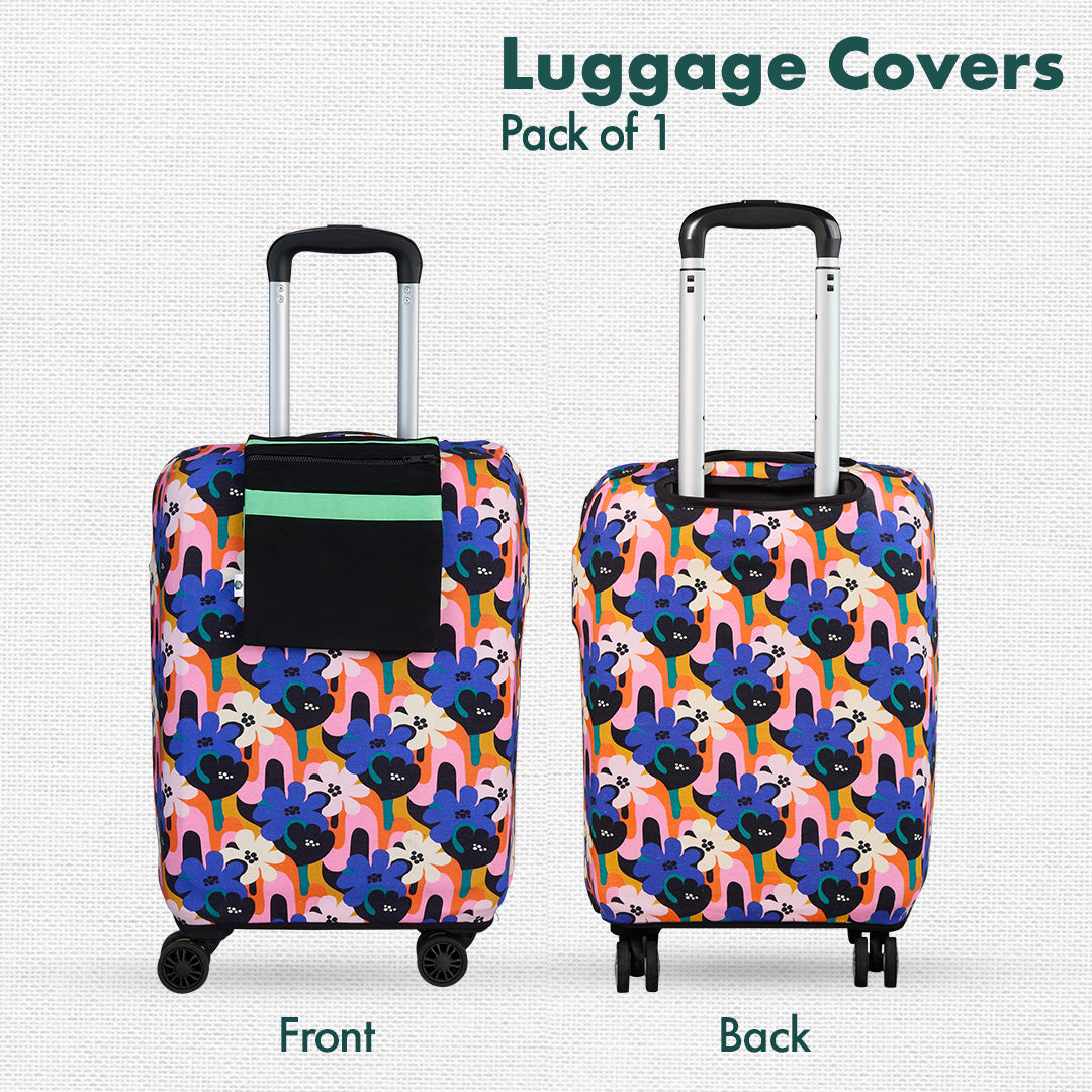 Abstract Affair! Luggage Cover With Detachable Pouch, 100% Organic Cotton Lycra, Small Size, Pack of 1