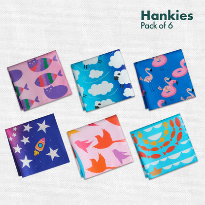 Happy Little Hearts! Unisex Kid's Hankies, 100% Organic Cotton, Pack of 6