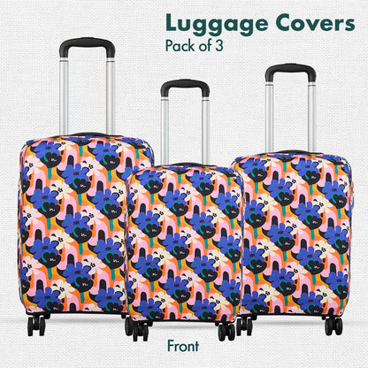 Abstract Affair! Luggage Covers, 100% Organic Cotton Lycra, Small+Medium+Large Sizes, Pack of 3