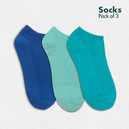 Sky-light! Unisex Socks, 100% Organic Cotton, Ankle Length, Pack of 3