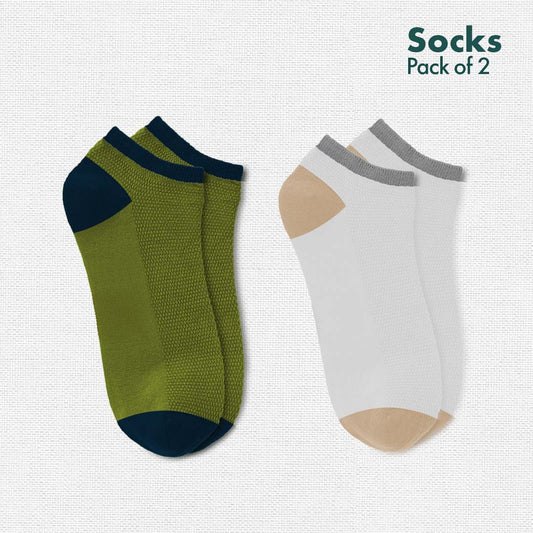 Mix Match Series 3 Unisex Socks, 100% Premium Cotton, Ankle Length, Pack of 2