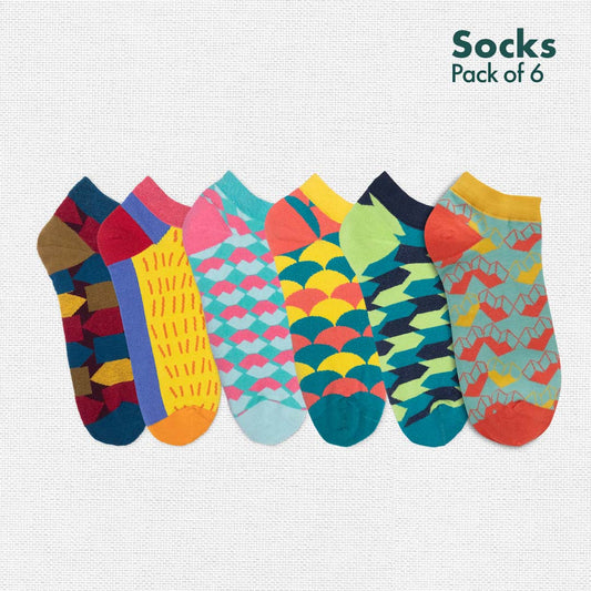 Geometri-fication Series 1! + Series 2! Unisex Socks, 100% Organic Cotton, Ankle Length, Pack of 6