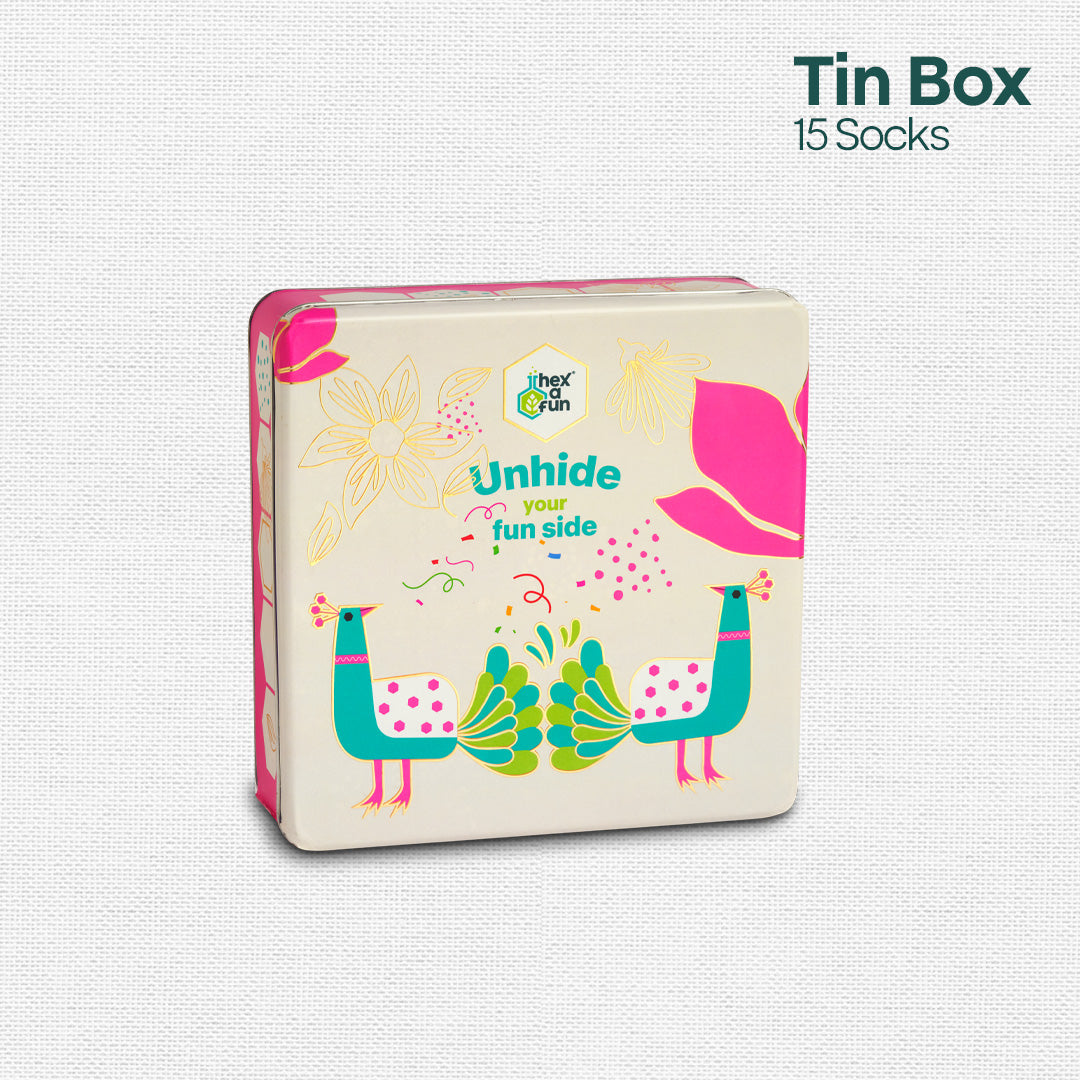 Beak The Rules! Tin Gift Box, Unisex Ankle Length Socks, 100% Organic Cotton, Box Of 15