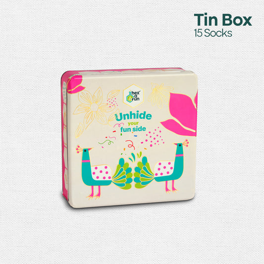 Beak The Rules! Tin Gift Box, Unisex Ankle Length Socks, 100% Organic Cotton, Box Of 15