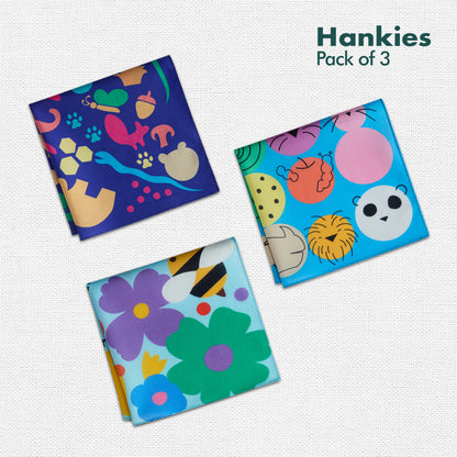 Doodle Poodle! Unisex Kid's Hankies, 100% Organic Cotton, Pack of 3