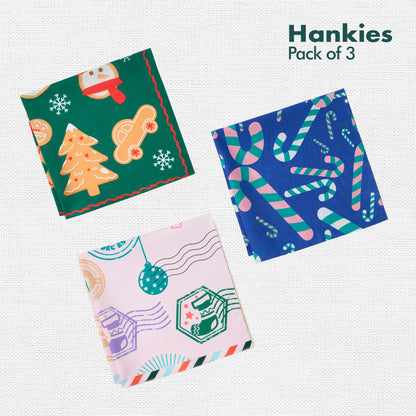 Xmas Vibes! Unisex Hankies, 100% Organic Cotton, Pack of 3