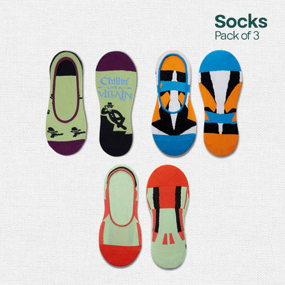 Fun Friday! Unisex Socks, 100% Organic Cotton, No Show, Pack of 3